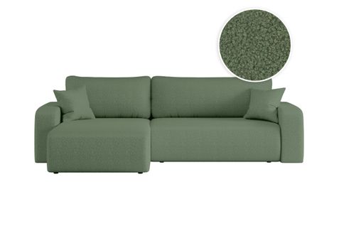 Canapé Alya D'angle Max Réversible Et Convertible 5 Places En Tissu Bouclette - Vert