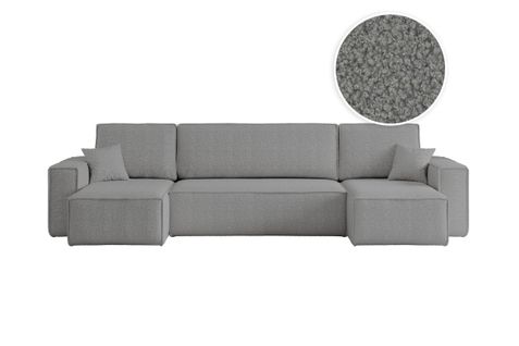 Canapé D'angle Farah Panoramique Convertible 6 Places En Tissu Bouclette - Gris Foncé