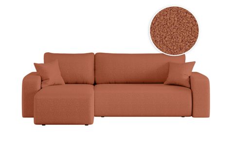 Canapé D'angle Alya Convertible Et Réversible 4 Places En Tissu Bouclette - Terracotta