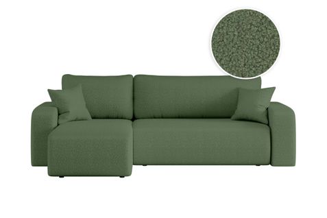 Canapé D'angle Alya Convertible Et Réversible 4 Places En Tissu Bouclette - Vert