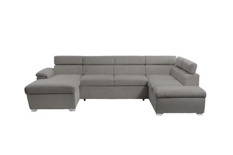 Canapé Panoramique Paola 6 Places Convertible Avec 2 Coffres En Velours Côtelé Gris