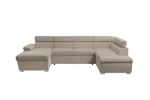 Canapé Panoramique Paola 6 Places Convertible Avec 2 Coffres En Velours Côtelé Taupe