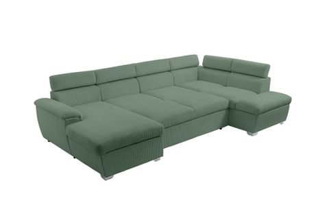 Canapé Panoramique Paola 6 Places Convertible Avec 2 Coffres En Velours Côtelé Vert