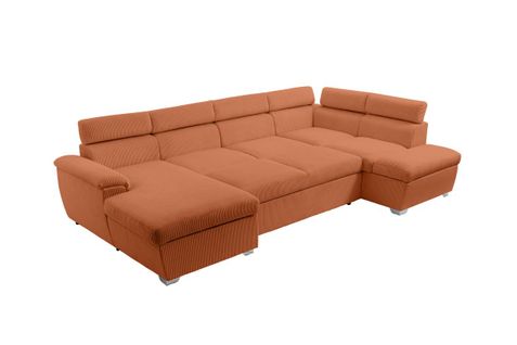 Canapé Panoramique Paola 6 Places Convertible Avec 2 Coffres En Velours Côtelé Terracotta