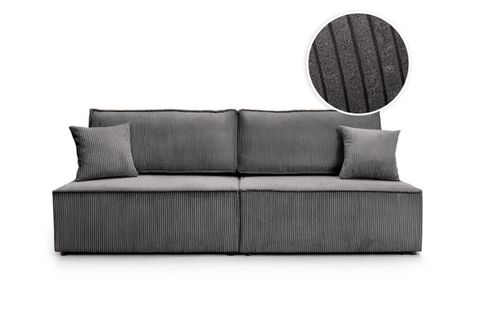 Canapé Convertible 3 Places Fiona Sans Accoudoirs Coffre De Rangement Velours Côtelé - Gris Foncé