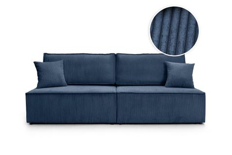 Canapé Convertible 3 Places Fiona Sans Accoudoirs Coffre De Rangement Velours Côtelé - Bleu Foncé