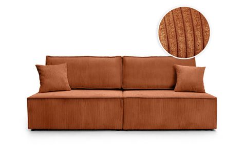 Canapé Convertible 3 Places Fiona Sans Accoudoirs Coffre De Rangement Velours Côtelé - Terracotta