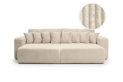 Canapé Droit 4 Places Jade Double Méridienne Et Assise Profonde En Velours Côtelé Épais - Beige