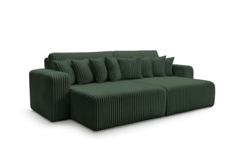 Canapé Droit 4 Places Jade Double Méridienne Et Assise Profonde En Velours Côtelé Épais - Vert Foncé