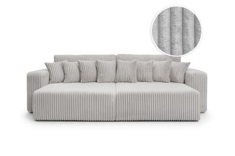 Canapé Droit 4 Places Jade Double Méridienne Et Assise Profonde En Velours Côtelé Épais - Gris Clair