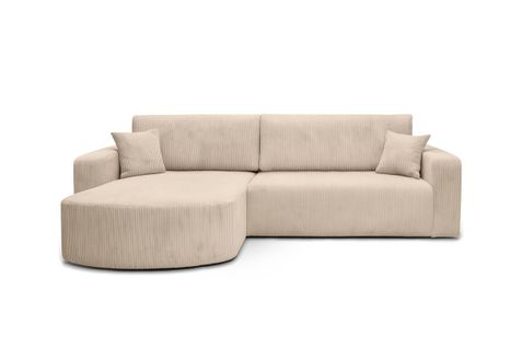 Canapé Kiara D'angle Réversible Convertible 4 Places En Velours Côtelé - Beige
