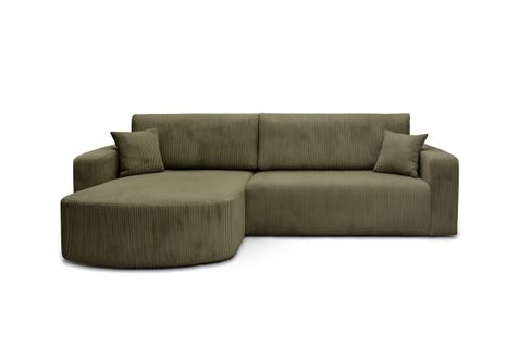 Canapé Kiara D'angle Réversible Convertible 4 Places En Velours Côtelé - Vert Kaki