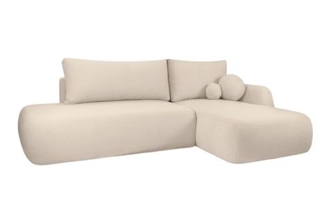 Canapé D'angle Convertible Fabio 5 Places En Tissu Bouclette - Angle Droit - Blanc Cassé