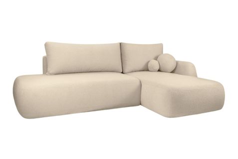 Canapé D'angle Convertible Fabio 5 Places En Tissu Bouclette - Angle Droit - Beige