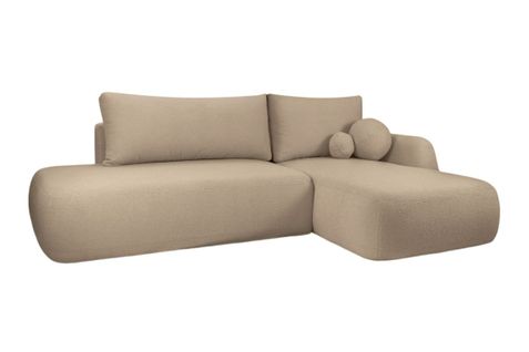 Canapé D'angle Convertible Fabio 5 Places En Tissu Bouclette - Angle Droit - Taupe