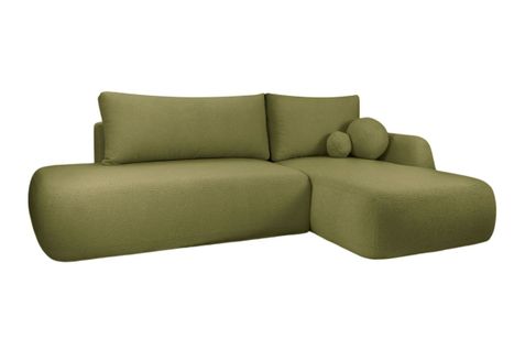 Canapé D'angle Convertible Fabio 5 Places En Tissu Bouclette - Angle Droit - Vert Kaki