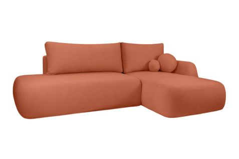 Canapé D'angle Convertible Fabio 5 Places En Tissu Bouclette - Angle Droit - Terracotta