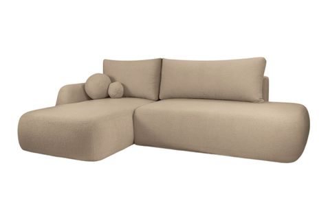 Canapé D'angle Convertible Fabio 5 Places En Tissu Bouclette - Angle Gauche - Taupe
