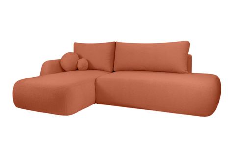 Canapé D'angle Convertible Fabio 5 Places En Tissu Bouclette - Angle Gauche - Terracotta