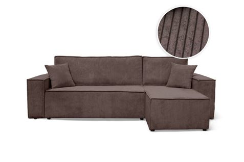 Canapé Farah D'angle Convertible Et Réversible 4 Places En Velours Côtelé - Marron Glacé