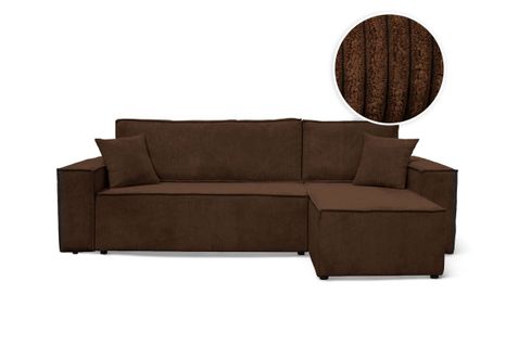 Canapé Farah D'angle Convertible Et Réversible 4 Places En Velours Côtelé - Marron