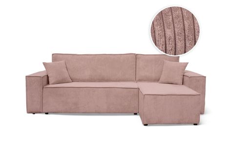 Canapé Farah D'angle Convertible Et Réversible 4 Places En Velours Côtelé - Rose