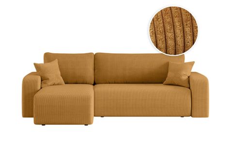 Canapé Alya D'angle Réversible Et Convertible 4 Places En Velours Côtelé - Jaune