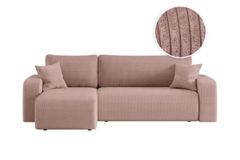 Canapé Alya D'angle Réversible Et Convertible 4 Places En Velours Côtelé - Rose