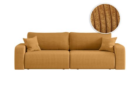 Canapé Droit 3 Places Alya Convertible En Velours Côtelé - Jaune