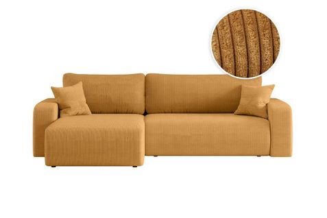 Canapé Alya D'angle Max Réversible Et Convertible 5 Places En Velours Côtelé - Jaune