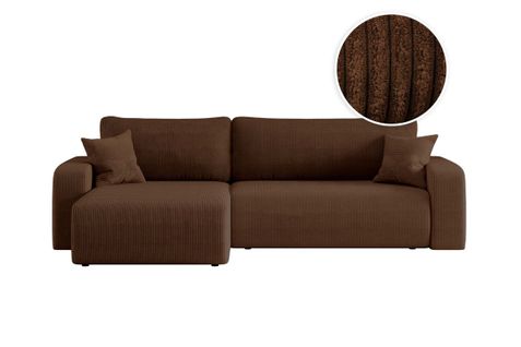 Canapé Alya D'angle Max Réversible Et Convertible 5 Places En Velours Côtelé - Marron