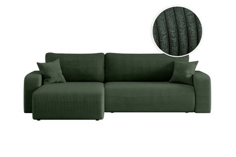 Canapé Alya D'angle Max Réversible Et Convertible 5 Places En Velours Côtelé - Vert Foncé