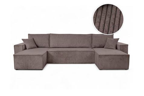Canapé D'angle Farah Panoramique Convertible 6 Places En Velours Cotelé - Marron Glacé