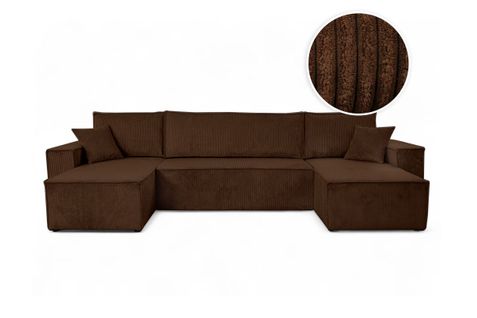 Canapé D'angle Farah Panoramique Convertible 6 Places En Velours Cotelé - Marron