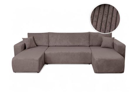 Canapé D'angle Alya Panoramique Convertible 6 Places En Velours Cotelé - Marron Glacé