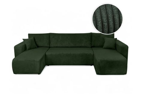 Canapé D'angle Alya Panoramique Convertible 6 Places En Velours Cotelé - Vert Foncé