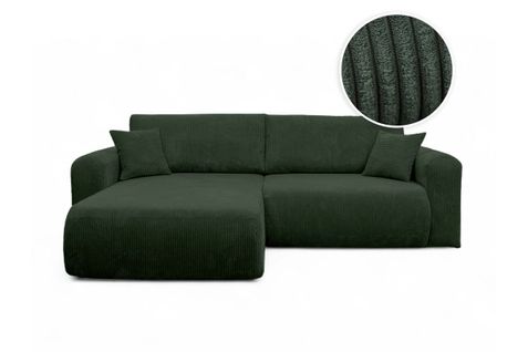 Canapé Alya D'angle Compacte Réversible Et Convertible 4 Places En Velours Côtelé - Vert Foncé