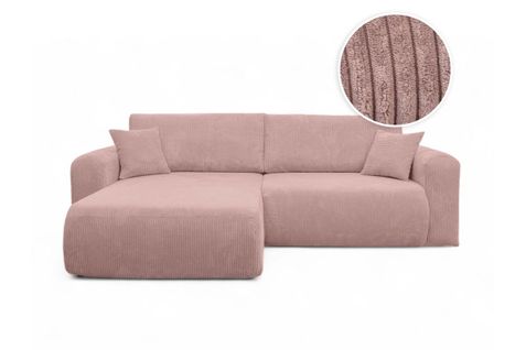 Canapé Alya D'angle Compacte Réversible Et Convertible 4 Places En Velours Côtelé - Rose