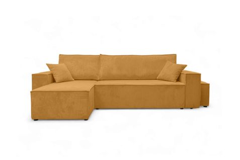 Canapé Farah D'angle Réversible Et Convertible 4 Places Avec Un Pouf En Velours Côtelé - Jaune