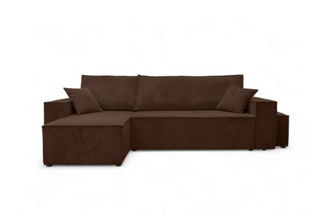 Canapé Farah D'angle Réversible Et Convertible 4 Places Avec Un Pouf En Velours Côtelé - Marron
