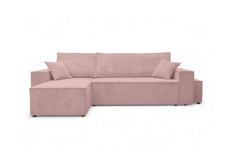 Canapé Farah D'angle Réversible Et Convertible 4 Places Avec Un Pouf En Velours Côtelé - Rose