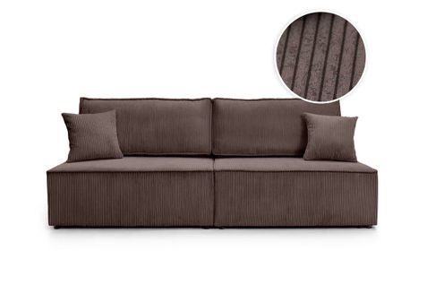 Canapé Convertible 3 Places Fiona Sans Accoudoirs Coffre De Rangement Velours Côtelé - Marron Glacé