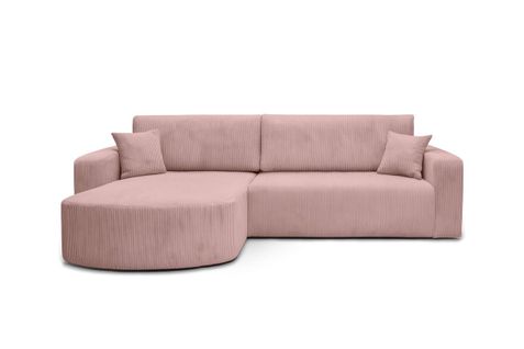 Canapé Kiara D'angle Réversible Convertible 4 Places En Velours Côtelé - Rose