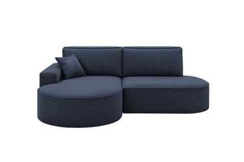 Canapé D'angle Gauche Convertible 4 Places Marlo En Velours Cotelé - Bleu Foncé