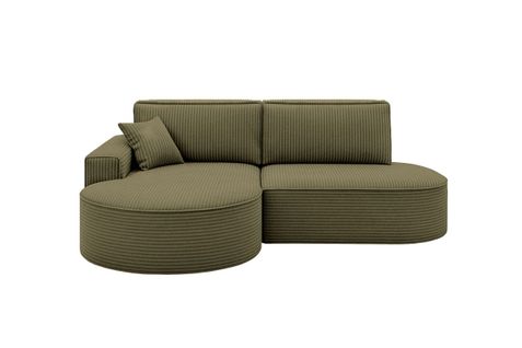 Canapé D'angle Gauche Convertible 4 Places Marlo En Velours Cotelé - Vert Kaki