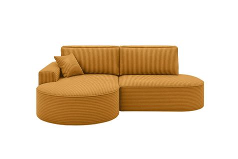 Canapé D'angle Gauche Convertible 4 Places Marlo En Velours Cotelé - Jaune