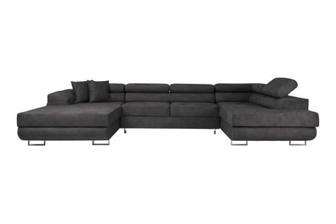 Canapé Panoramique 6 Places Flavio Convertible Avec 2 Coffres En Tissu - Gris Foncé