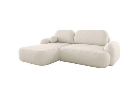 Canapé D'angle Gauche Convertible 4 Places Milly Avec Coffre En Tissu Bouclette - Beige