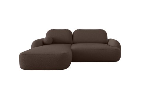Canapé D'angle Gauche Convertible 4 Places Milly Avec Coffre En Tissu Bouclette - Marron