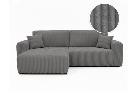 Canapé D'angle Compact Réversible Et Convertible Alya 4 Places En Velours Cotelé Épais - Gris Foncé